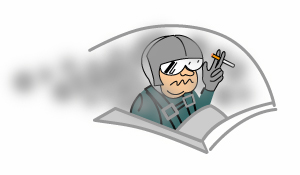 Caricature of pilot smoking in plane