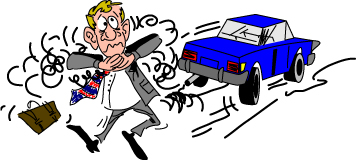 caricature of person choking on car exhaust